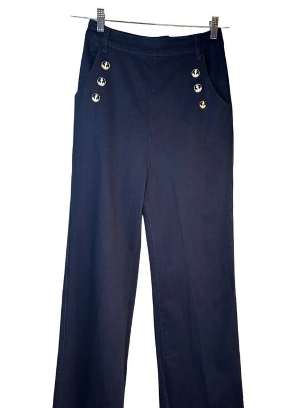 New Collectif London Vintage Retro Jean Size 6 Navy Sailor Button Wide-Leg Pants